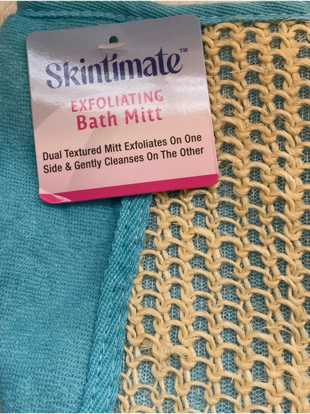 Exfoliating Bath Mitt - Light Blue and Cream